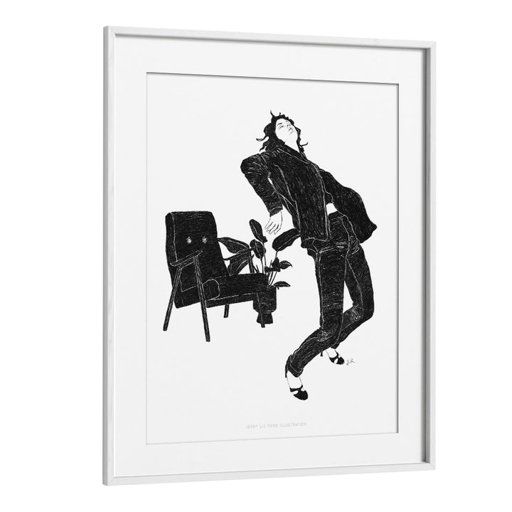 jlr dancing at home vi black and white portraits-figurative illustrations in White Frame With Mount