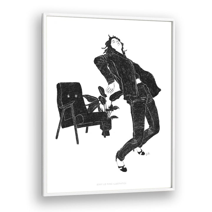 jlr dancing at home vi black and white portraits-figurative illustrations in White Plain Frame