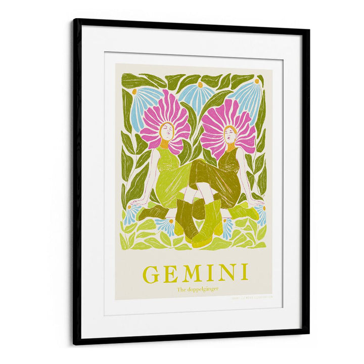 jlr gemini portraits-figurative illustrations in Black Frame With Mount