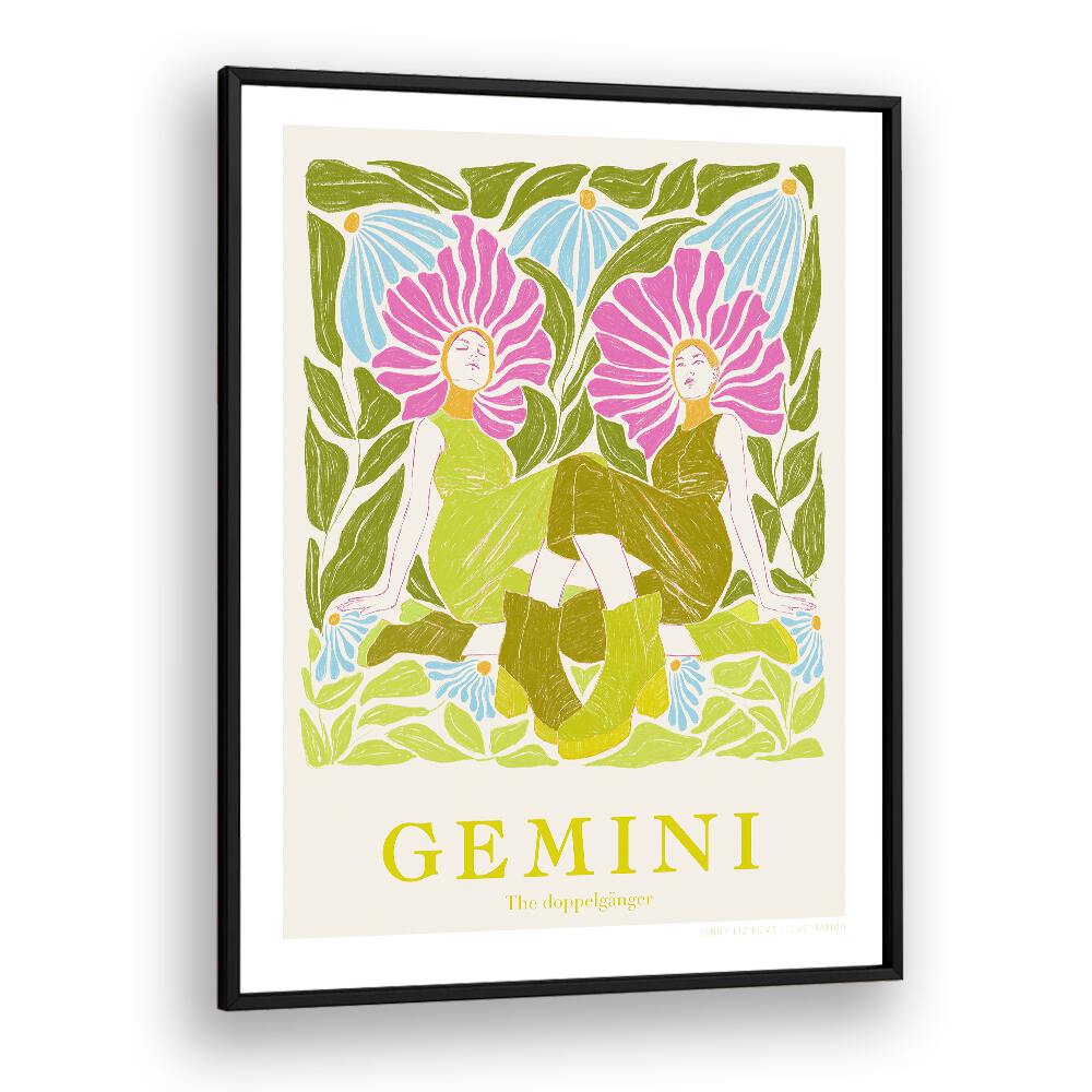 jlr gemini portraits-figurative illustrations in Black Plain Frame