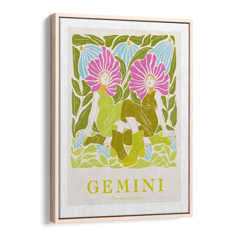 jlr gemini portraits-figurative illustrations in Oak Wood Floater Frame