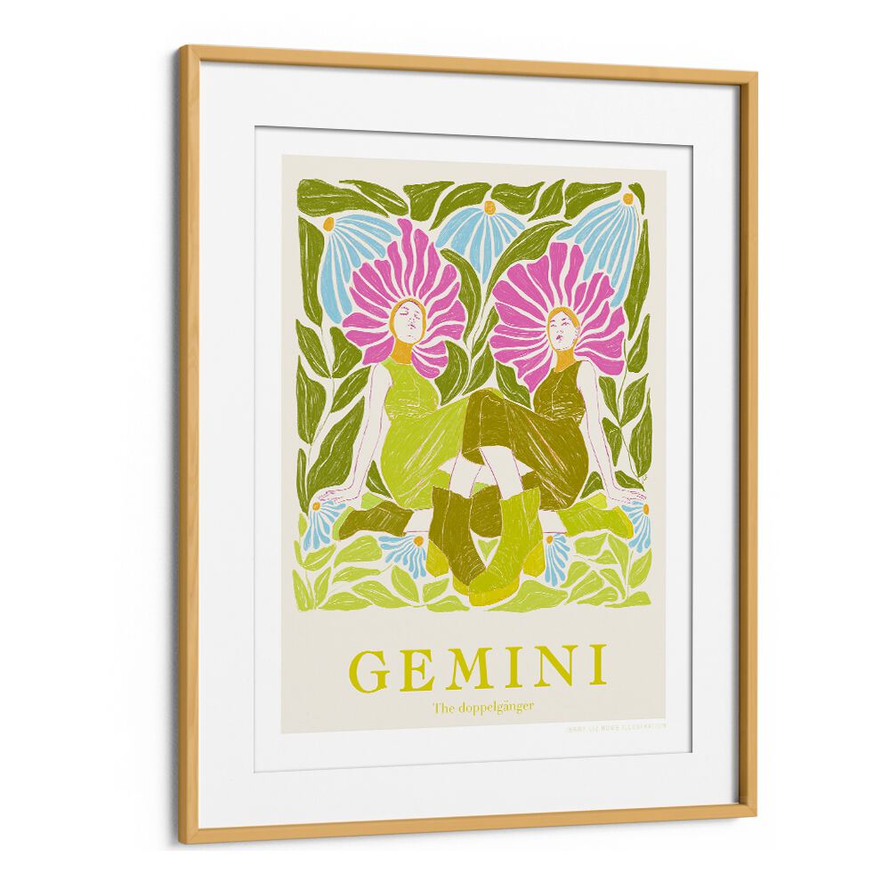 jlr gemini portraits-figurative illustrations in Oak Wood Frame With Mount