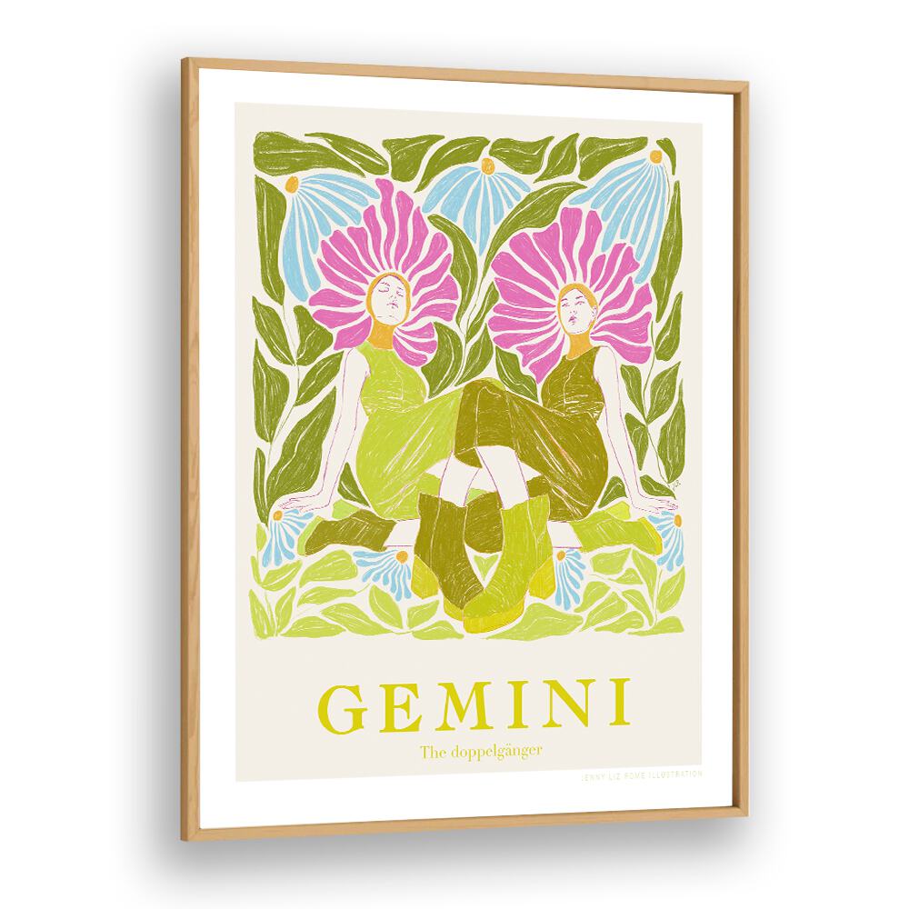 jlr gemini portraits-figurative illustrations in Oak Wood Plain Frame