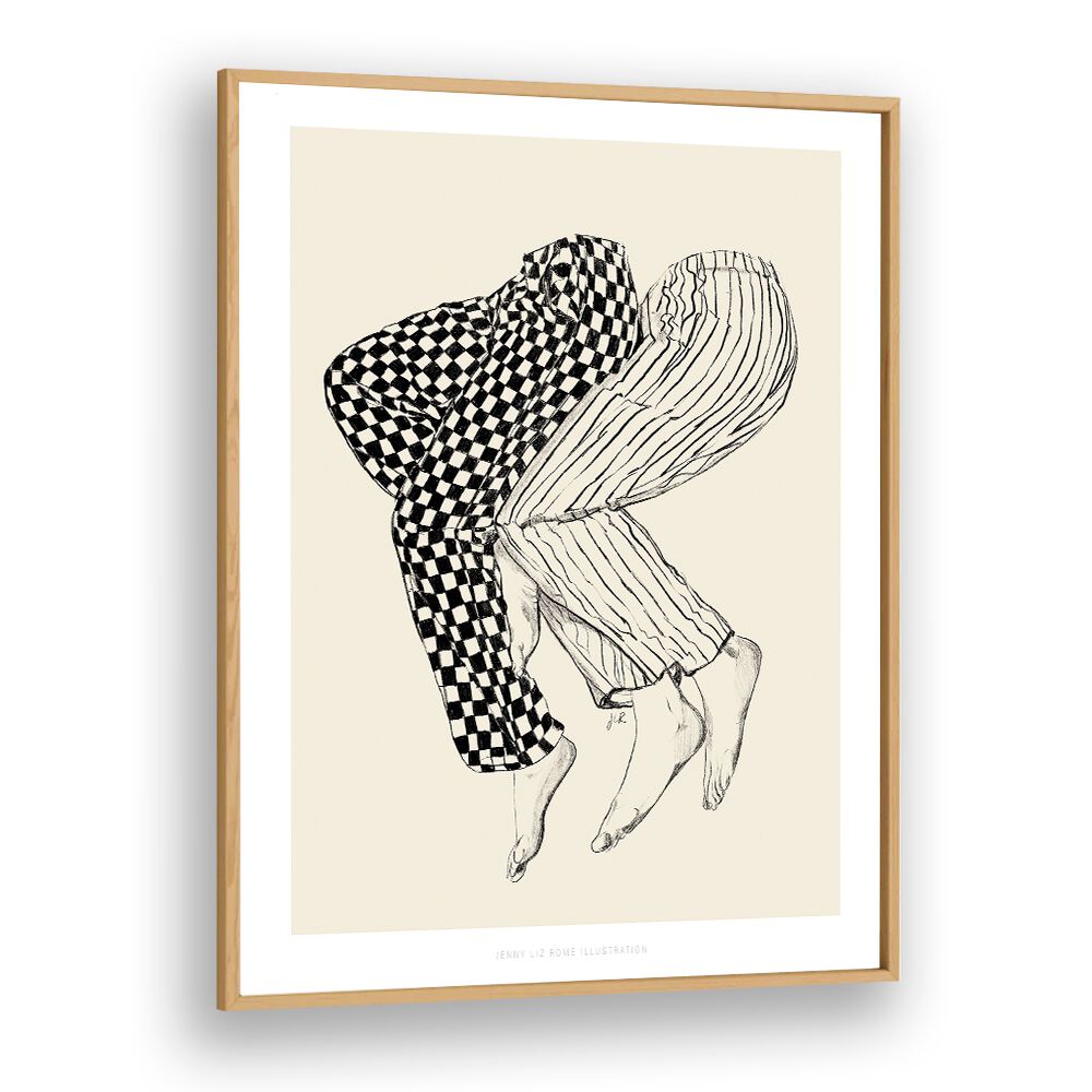 jlr love portraits-figurative illustrations in Oak Wood Plain Frame