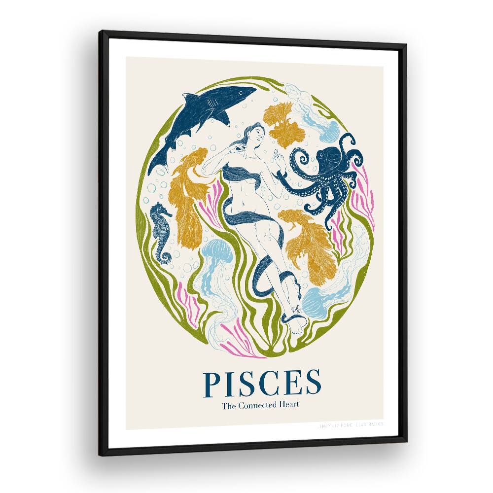 jlr pisces portraits-figurative illustrations in Black Plain Frame