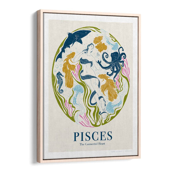 jlr pisces portraits-figurative illustrations in Oak Wood Floater Frame