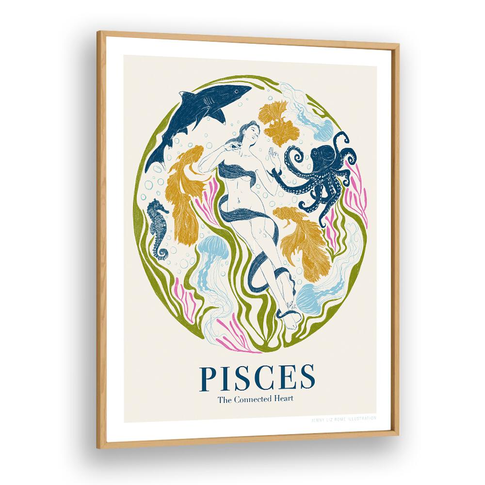 jlr pisces portraits-figurative illustrations in Oak Wood Plain Frame