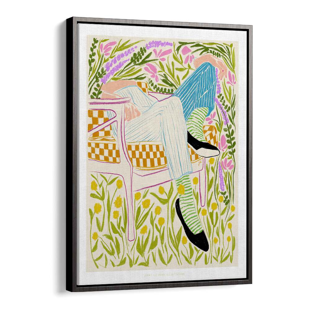 jlr quiet in the garden ii portraits-figurative illustrations in Black Floater Frame