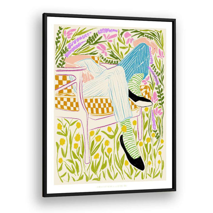 jlr quiet in the garden ii portraits-figurative illustrations in Black Plain Frame