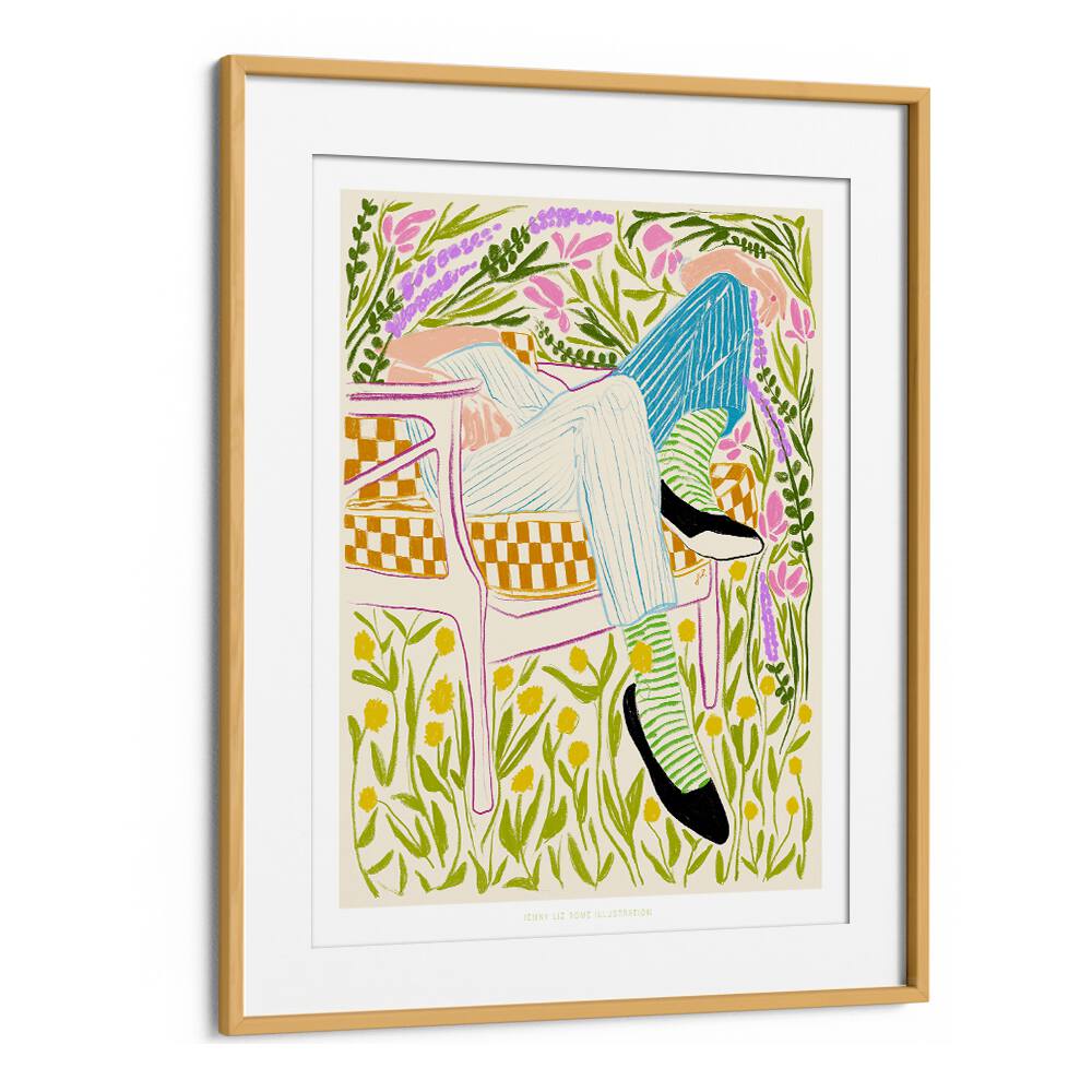 jlr quiet in the garden ii portraits-figurative illustrations in Oak Wood Frame With Mount