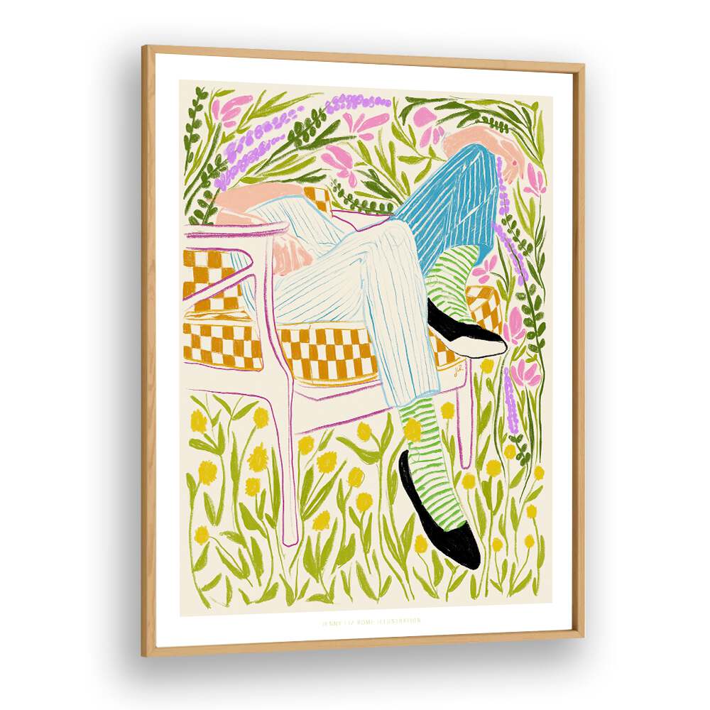 jlr quiet in the garden ii portraits-figurative illustrations in Oak Wood Plain Frame