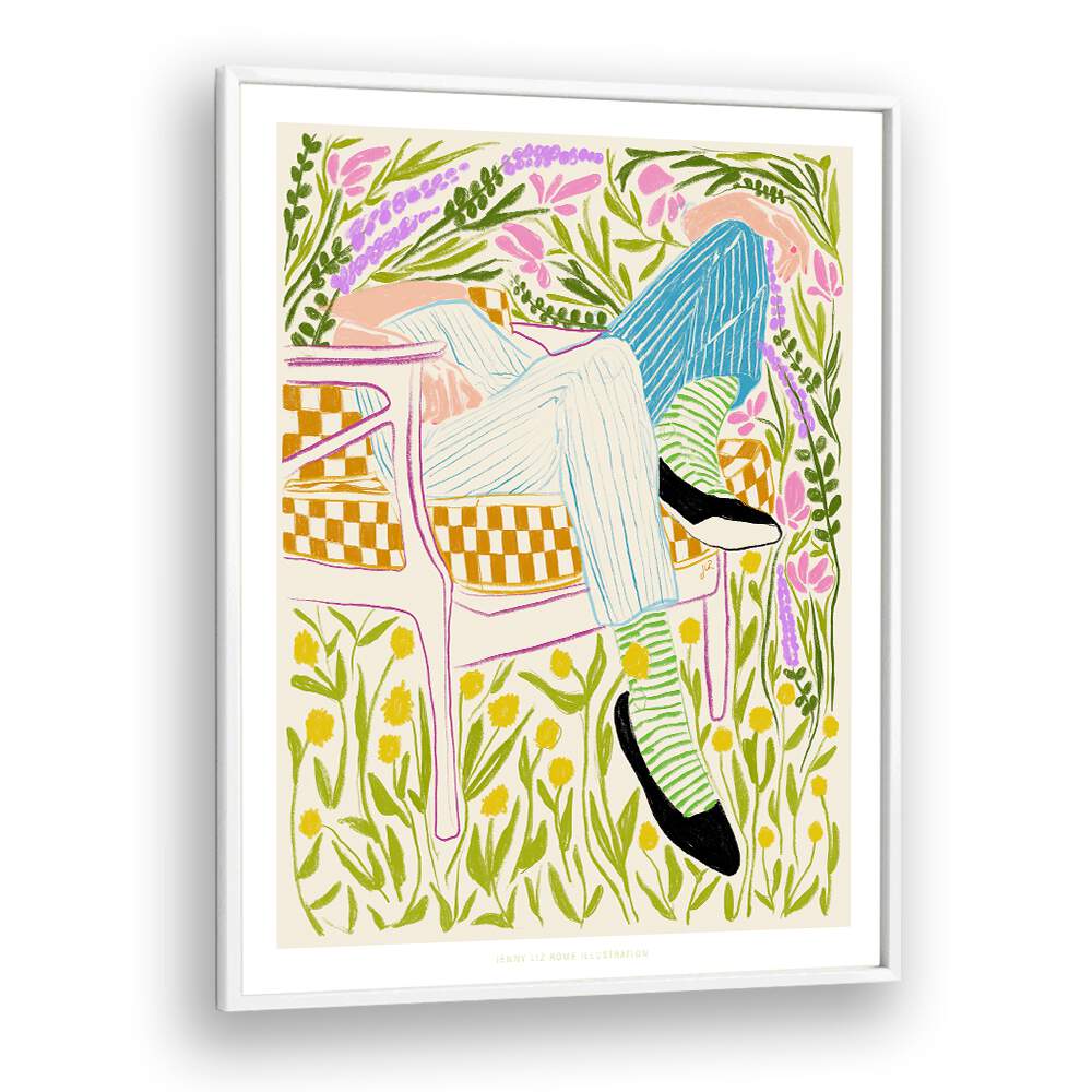 jlr quiet in the garden ii portraits-figurative illustrations in White Plain Frame