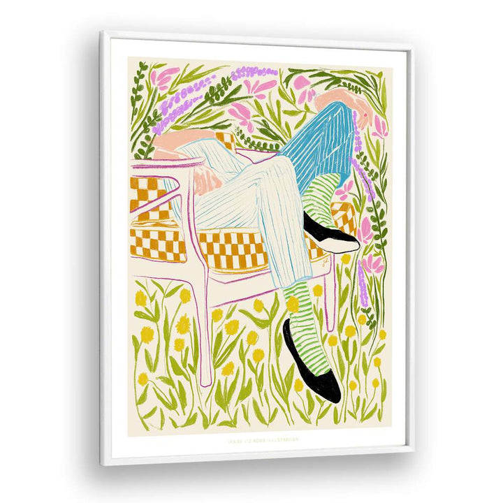 jlr quiet in the garden ii portraits-figurative illustrations in White Plain Frame