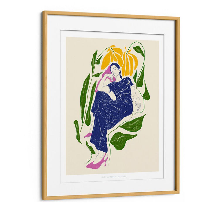 jlr quiet in the garden portraits-figurative illustrations in Oak Wood Frame With Mount