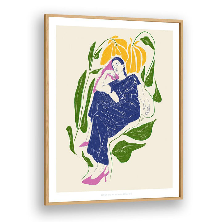 jlr quiet in the garden portraits-figurative illustrations in Oak Wood Plain Frame