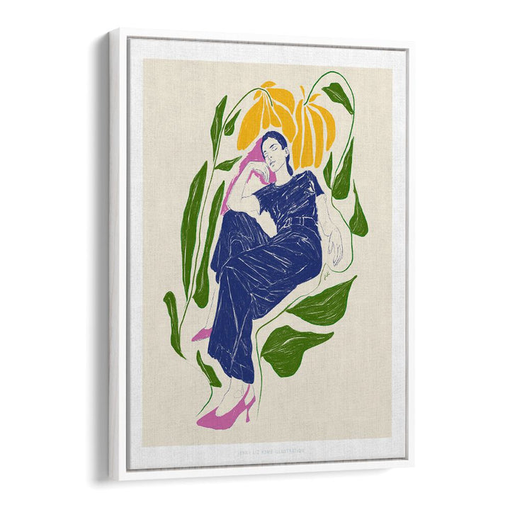 jlr quiet in the garden portraits-figurative illustrations in White Floater Frame