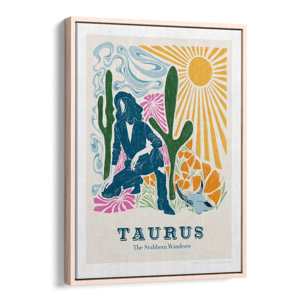 jlr taurus portraits-figurative illustrations in Oak Wood Floater Frame