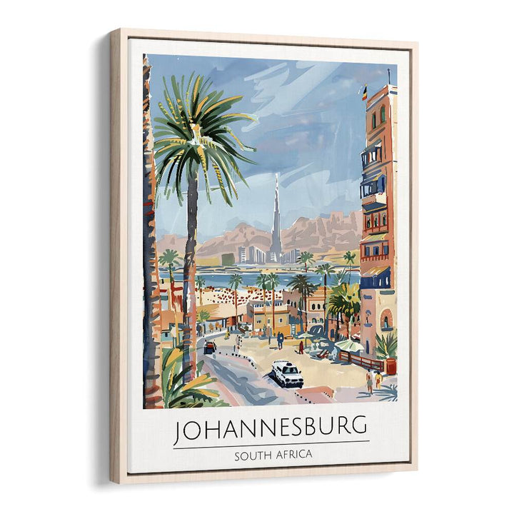 johannesburg-south africa travel posters in Oak Wood Floater Frame