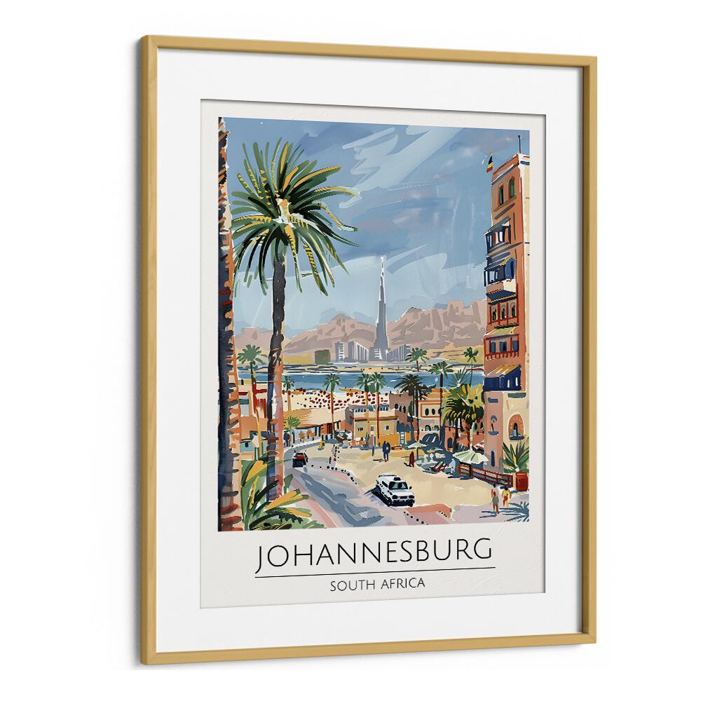 johannesburg-south africa travel posters in Oak Wood Frame With Mount