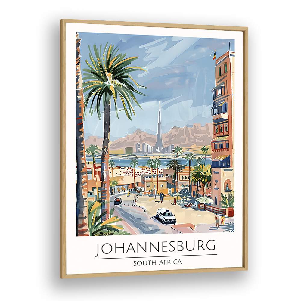 johannesburg-south africa travel posters in Oak Wood Plain Frame