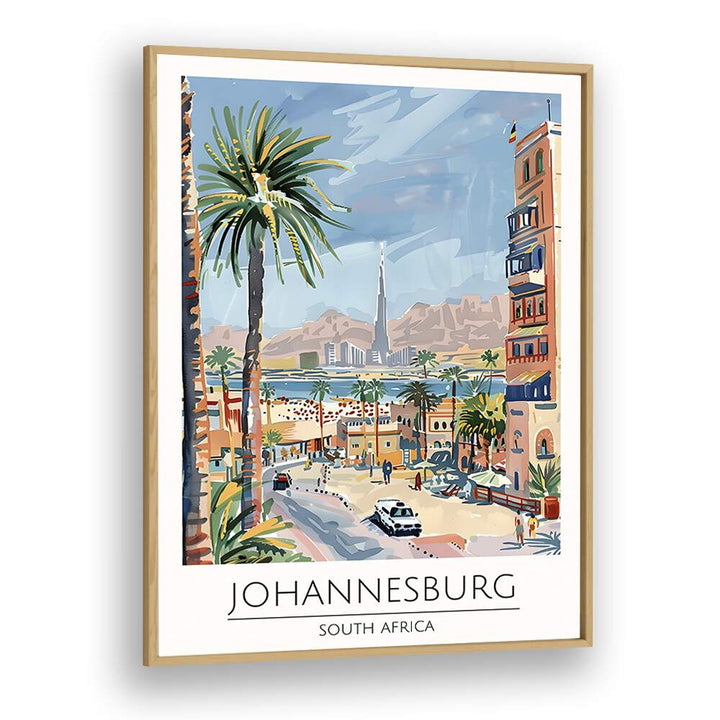 johannesburg-south africa travel posters in Oak Wood Plain Frame