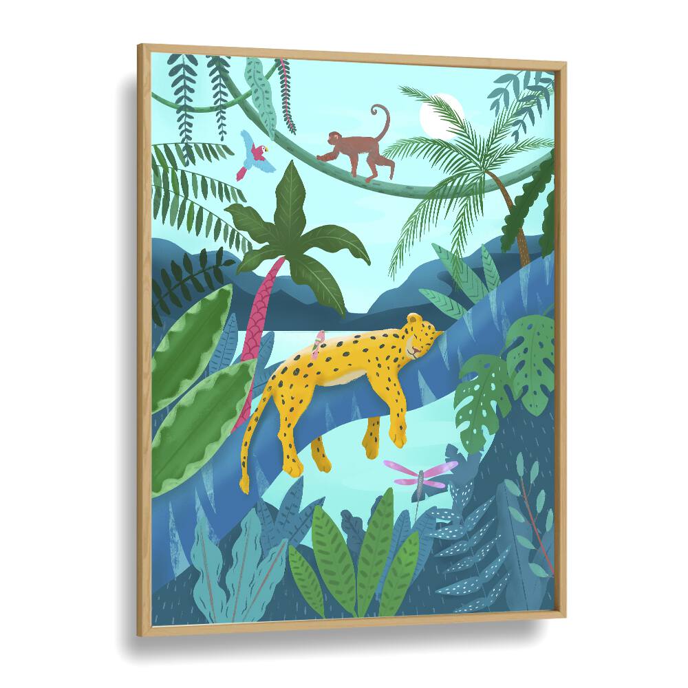 jungle leopard by petra lidze kids room art in Oak Wood Plain Frame