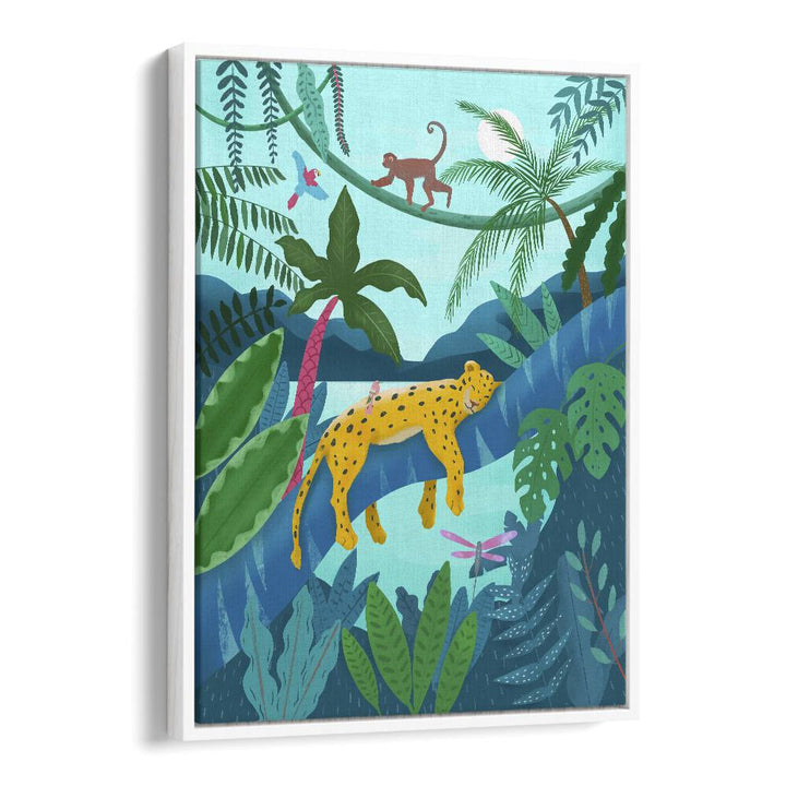 jungle leopard by petra lidze kids room art in White Floater Frame