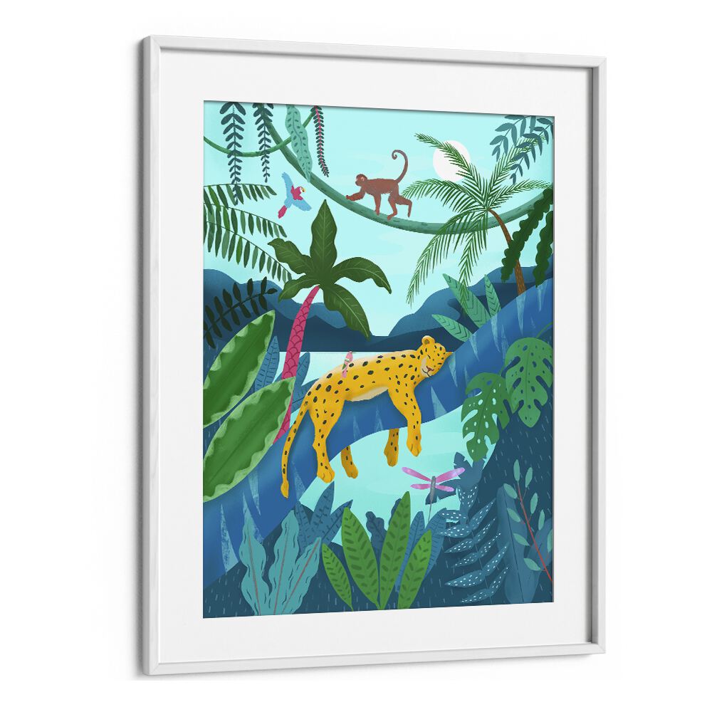 jungle leopard by petra lidze kids room art in White Frame With Mount