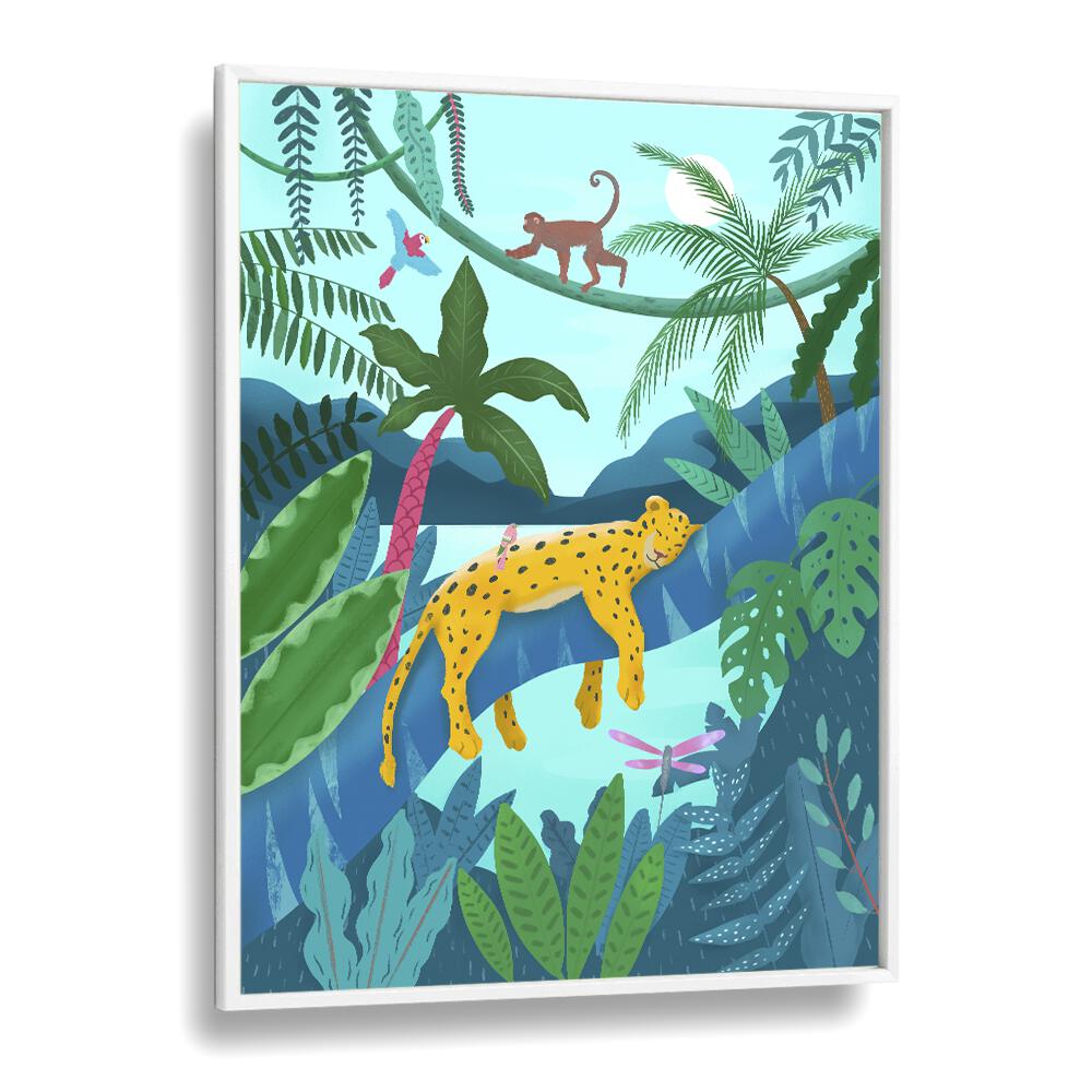 jungle leopard by petra lidze kids room art in White Plain Frame