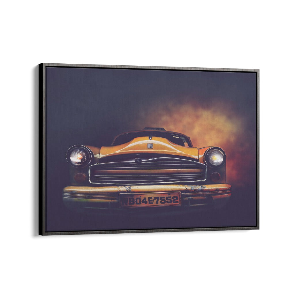 kolkata taxi car poster in Black Floater Frame