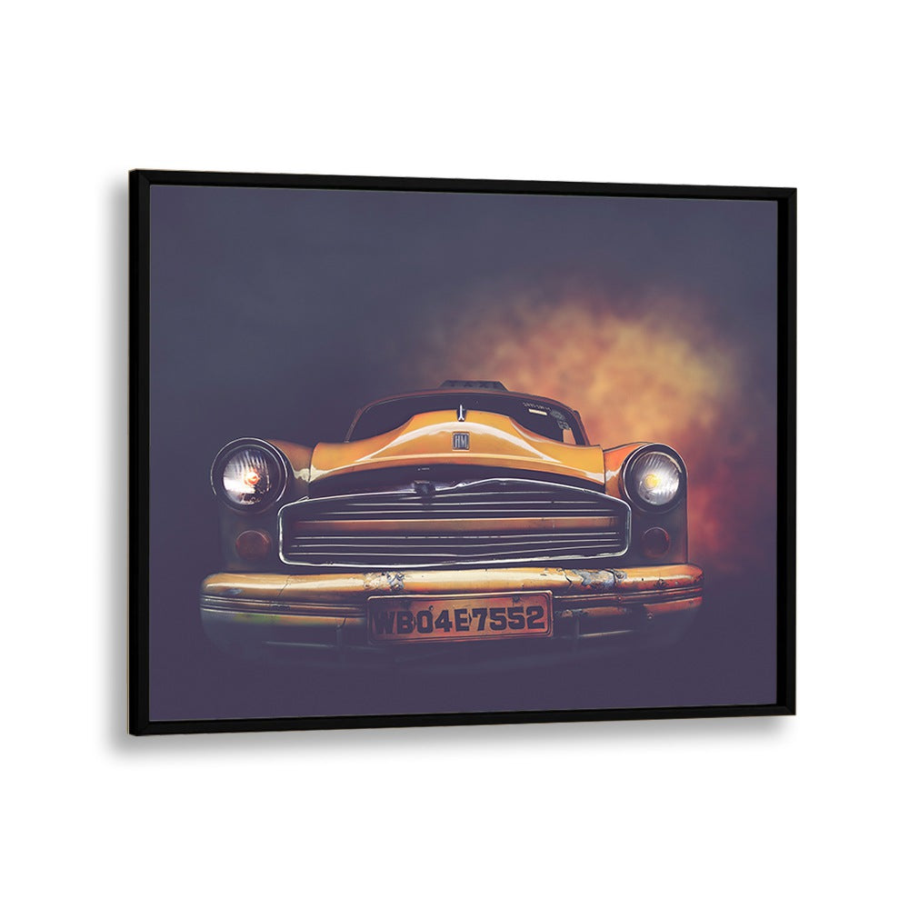 kolkata taxi car poster in Black Plain Frame