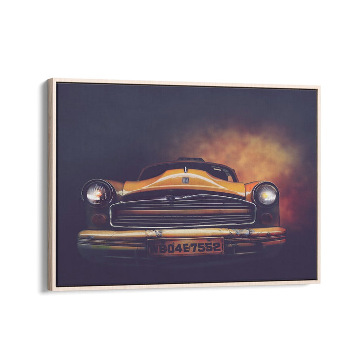 kolkata taxi car poster in Oak Wood Floater Frame