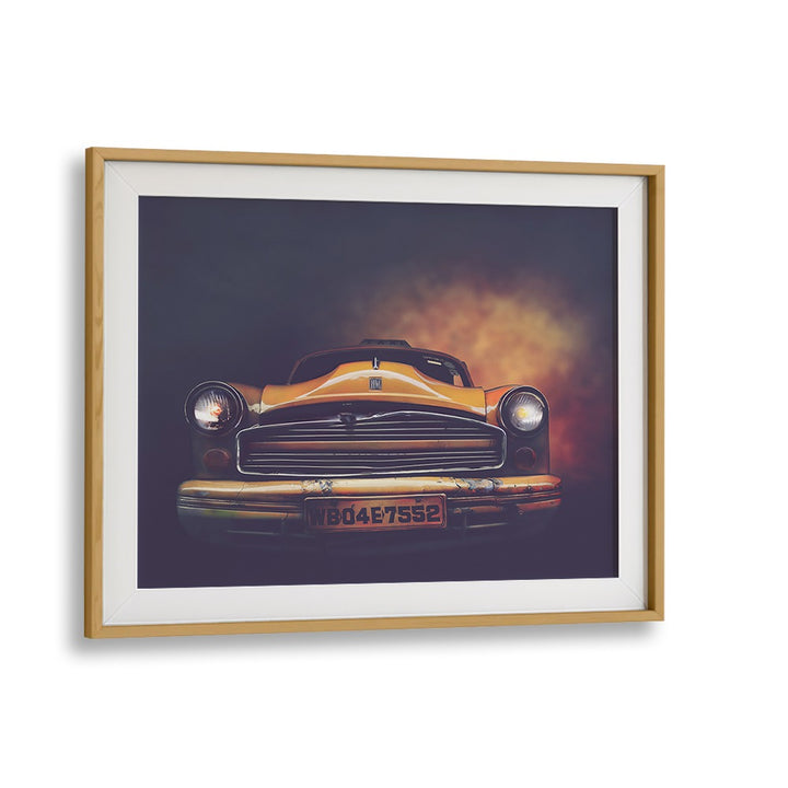 kolkata taxi car poster in Oak Wood Frame With Mount