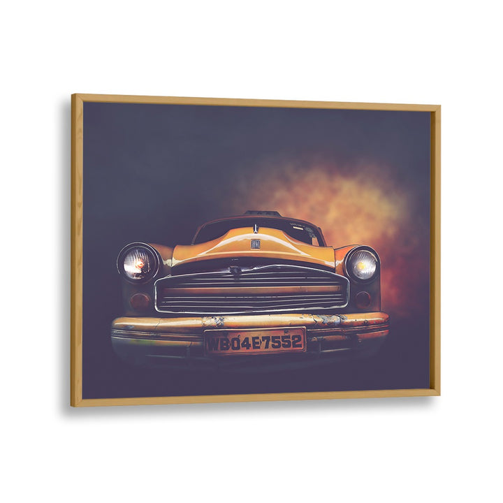 kolkata taxi car poster in Oak Wood Plain Frame