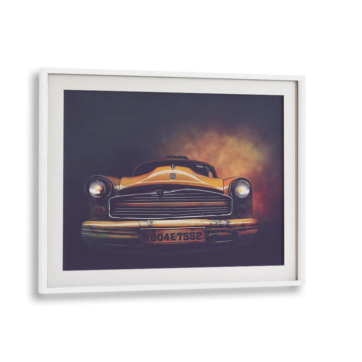 kolkata taxi car poster in White Frame With Mount