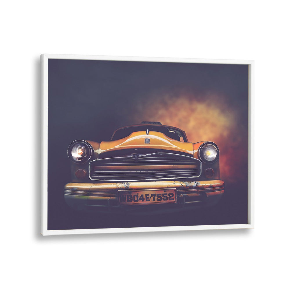 kolkata taxi car poster in White Plain Frame