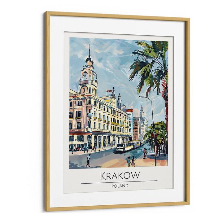 krakow-poland travel posters in Oak Wood Frame With Mount