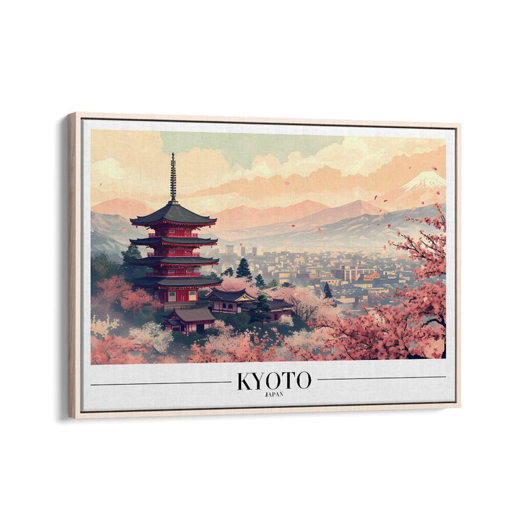 kyoto travel posters in Oak Wood Floater Frame