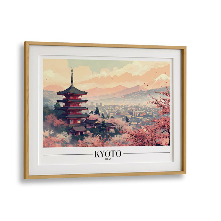 kyoto travel posters in Oak Wood Frame With Mount