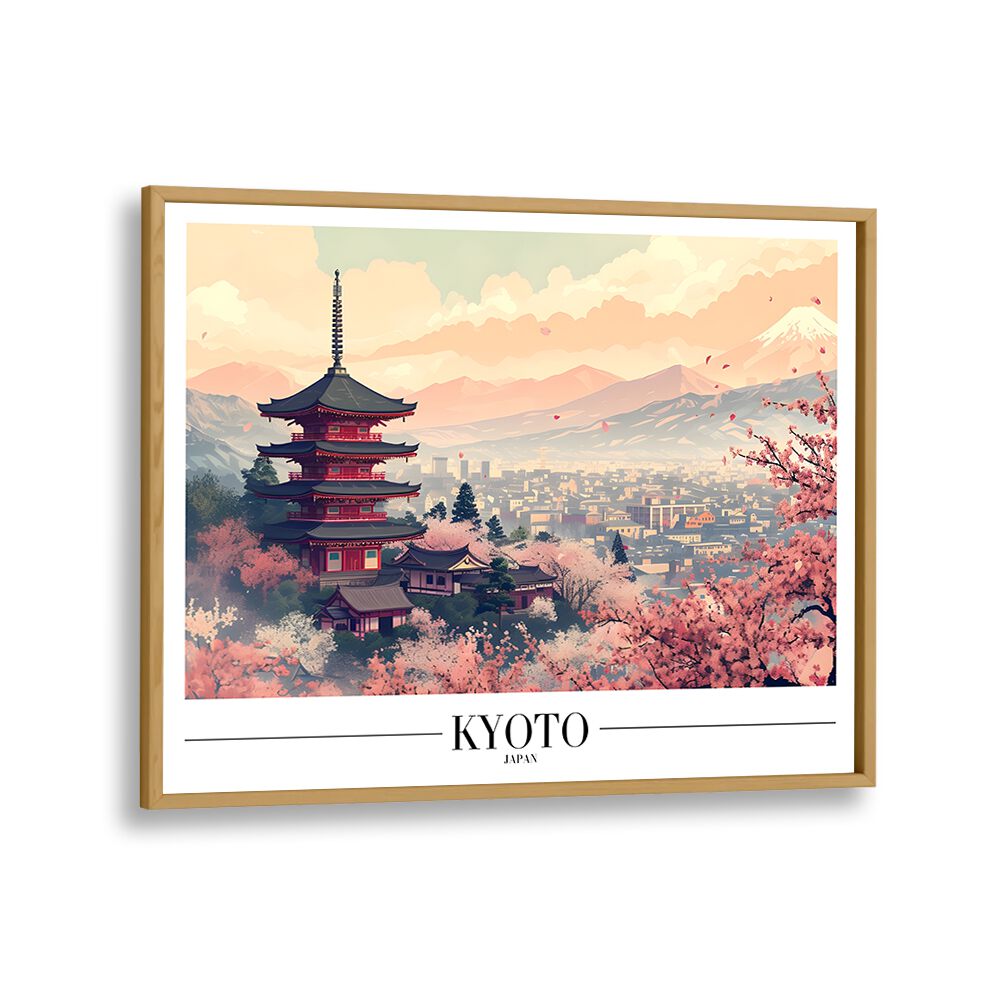 kyoto travel posters in Oak Wood Plain Frame