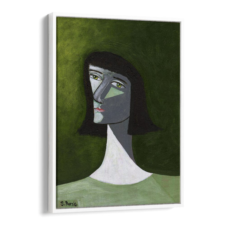 lady in green women illustration paintings in White Floater Frame