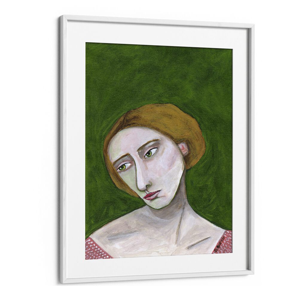 lady looking downwomen illustration paintings in White Frame With Mount