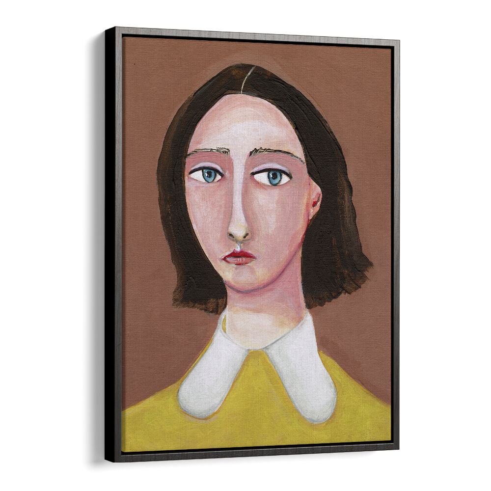 lady looking women illustration paintings in Black Floater Frame