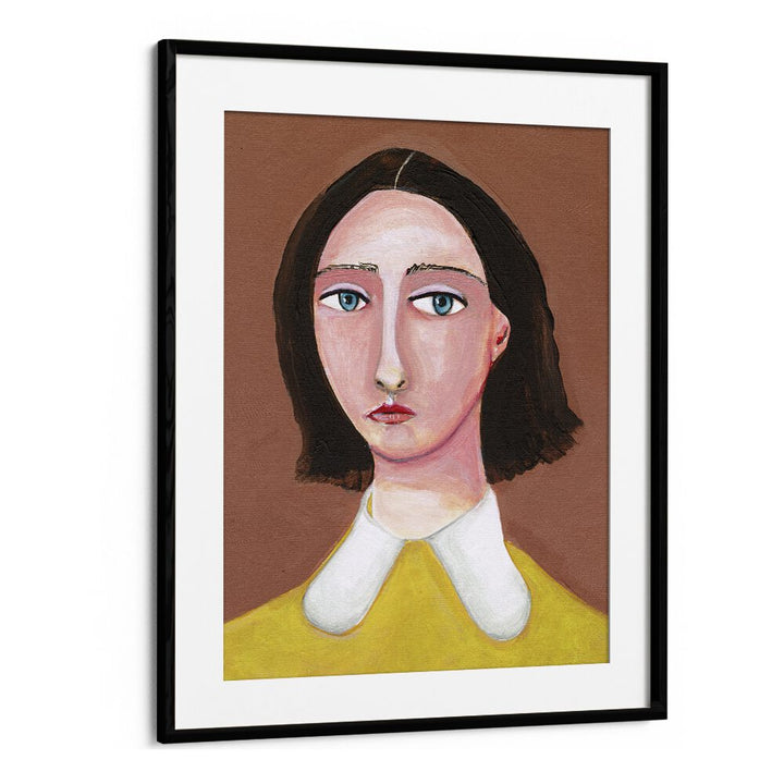 lady looking women illustration paintings in Black Frame With Mount