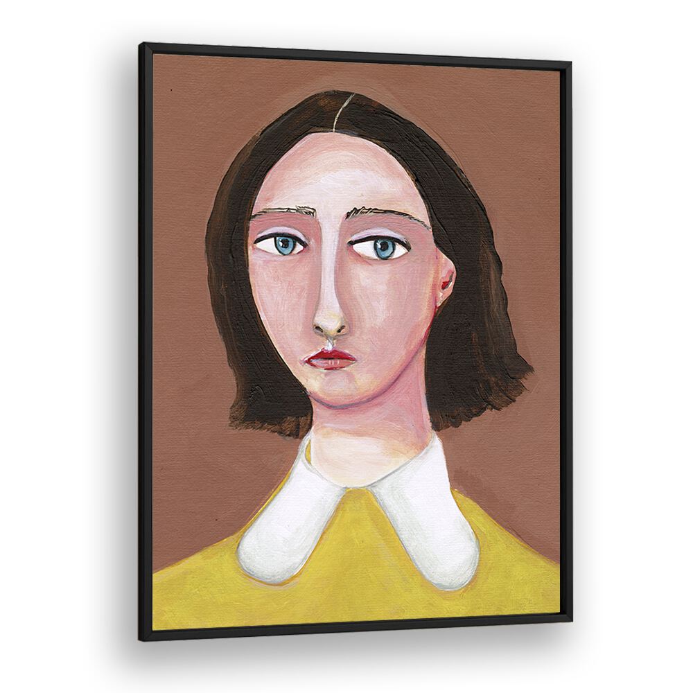 lady looking women illustration paintings in Black Plain Frame