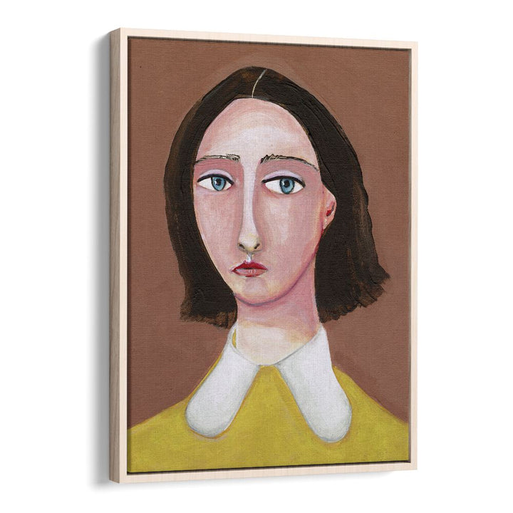 lady looking women illustration paintings in Oak Wood Floater Frame