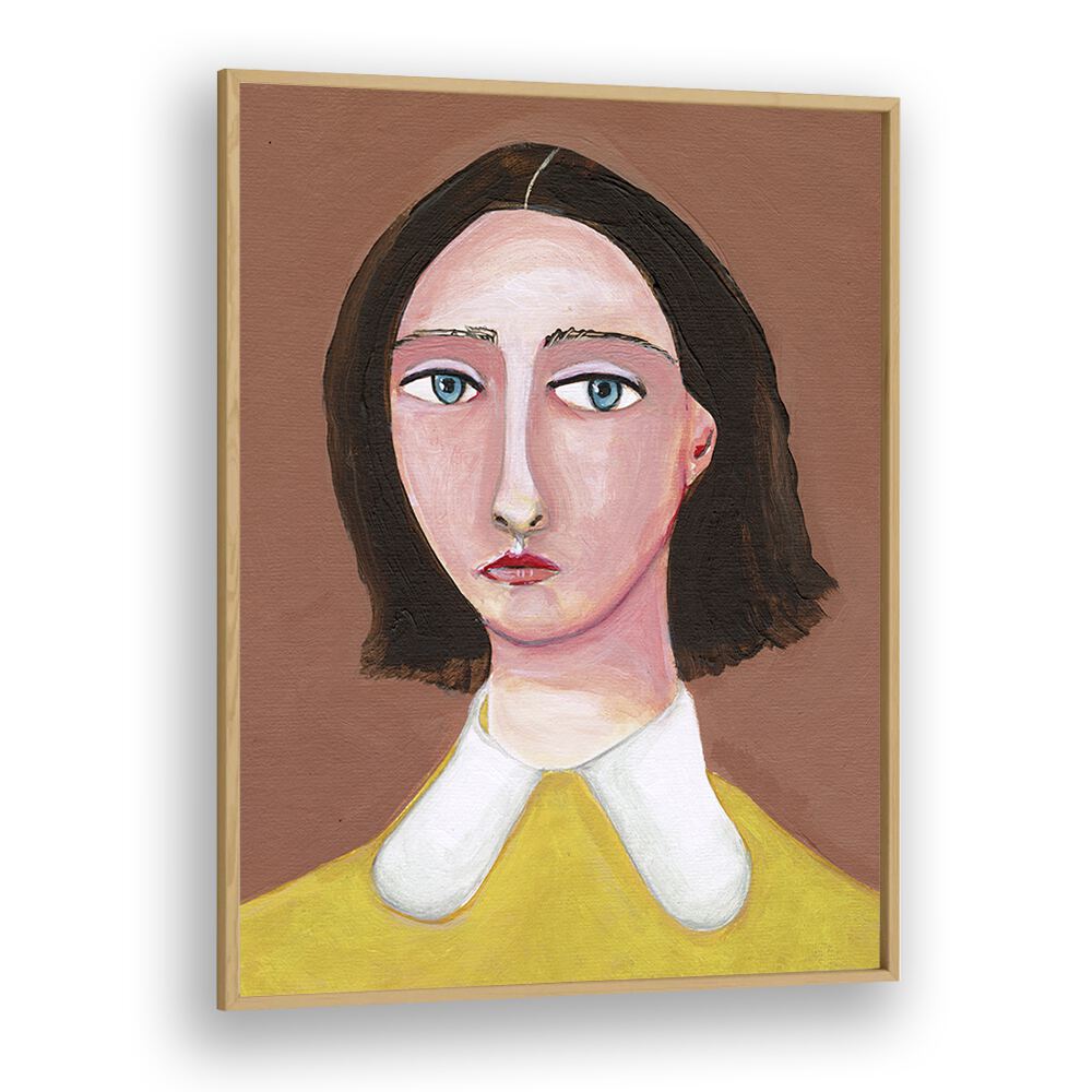 lady looking women illustration paintings in Oak Wood Plain Frame