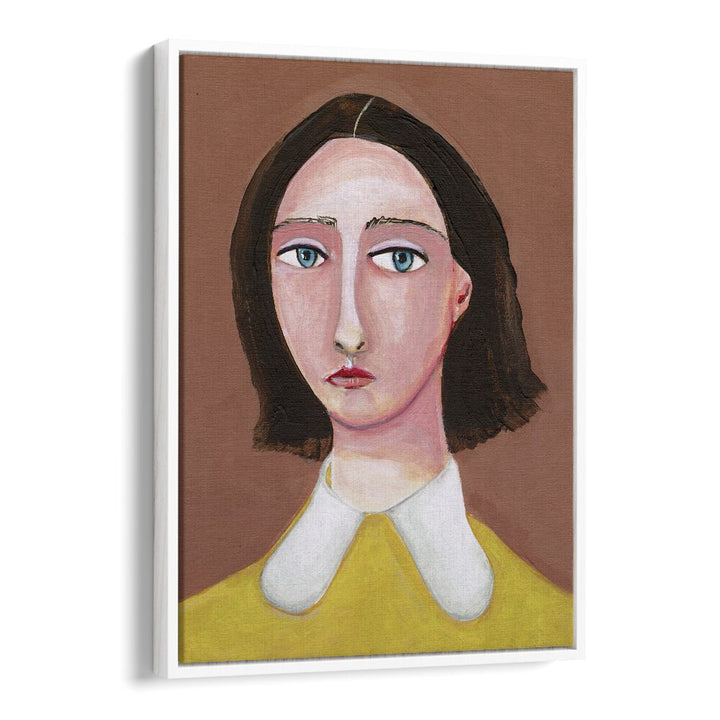 lady looking women illustration paintings in White Floater Frame