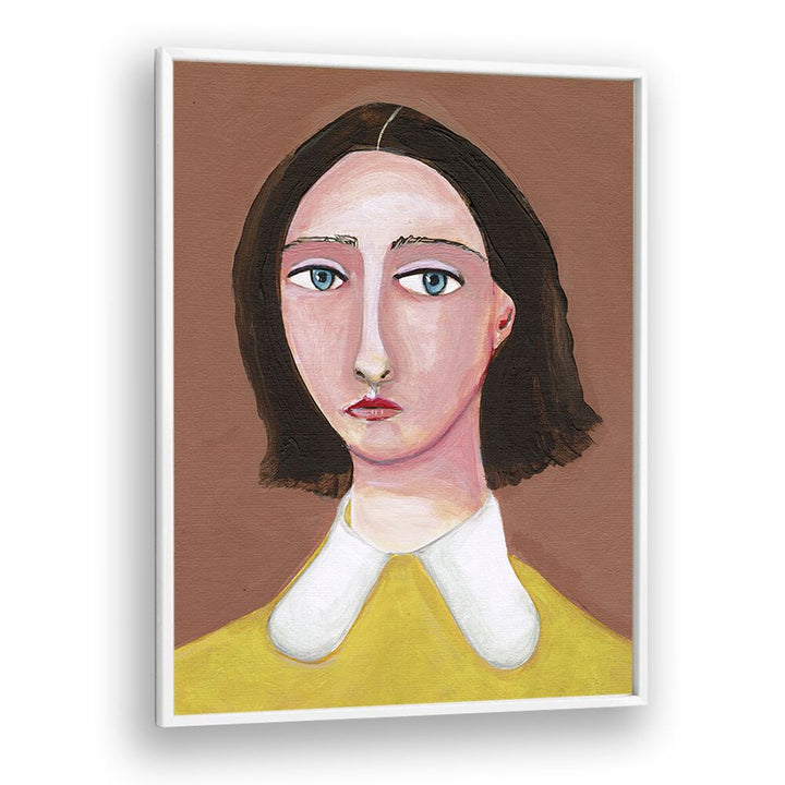 lady looking women illustration paintings in White Plain Frame