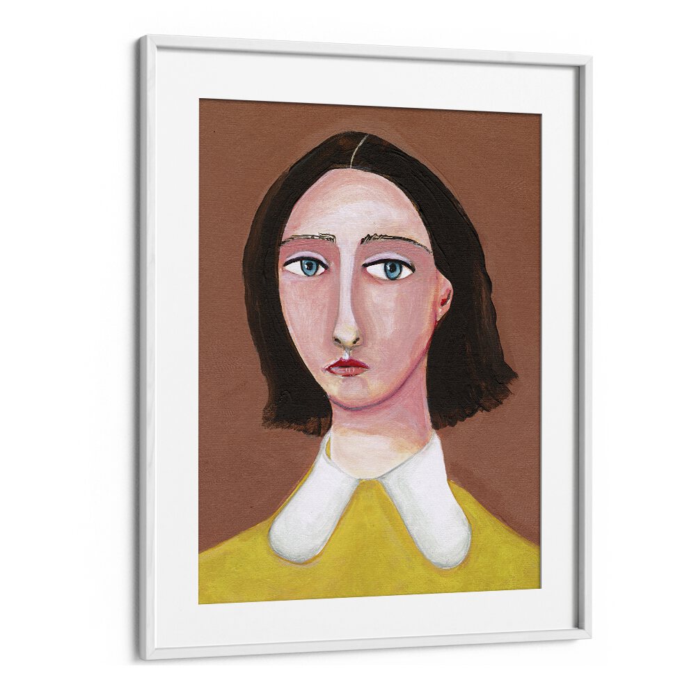 lady lookingwomen illustration paintings in White Frame With Mount